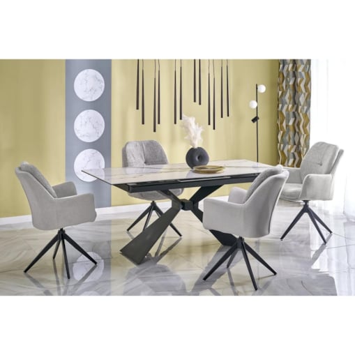 Stół rozkładany LUCIANO 180(230)x90 biały marmur/czarny