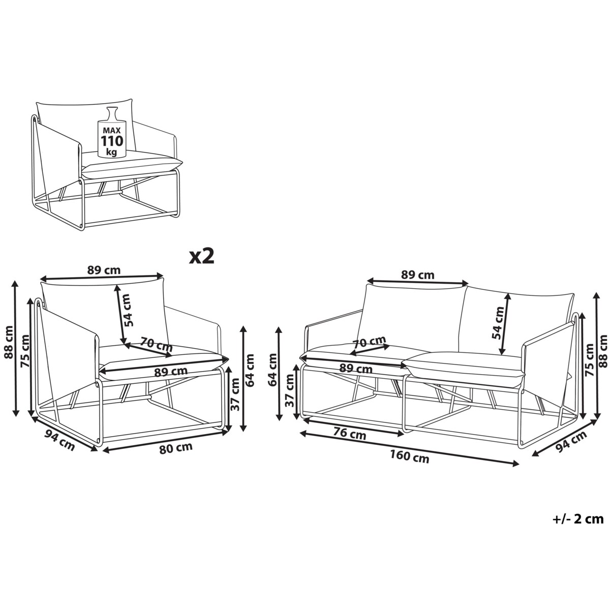 Zestaw ogrodowy dla 4 osób PONTE Metal Szary