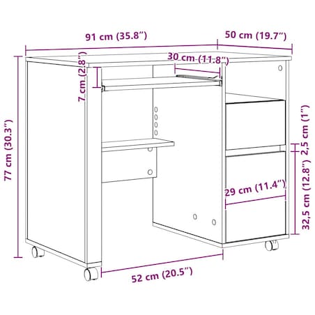 vidaXL Biurko na kółkach Biały 91 x 50 x 77 cm Materiał drewnopochodny