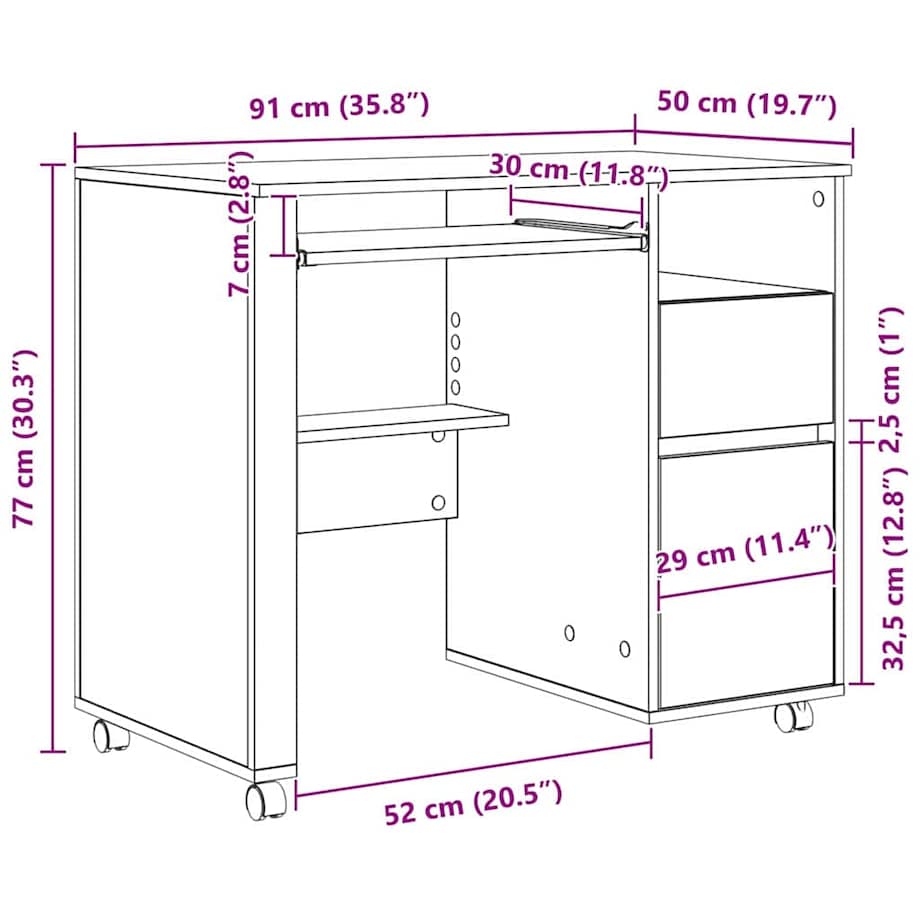vidaXL Biurko na kółkach Biały 91 x 50 x 77 cm Materiał drewnopochodny