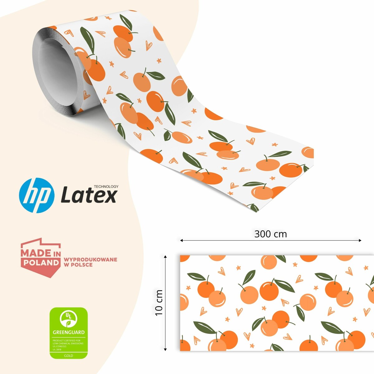 Pasek Dekoracyjny Bordiura Do Tapet Owoce Cytrusy POMARAŃCZE Serca Kwiaty
