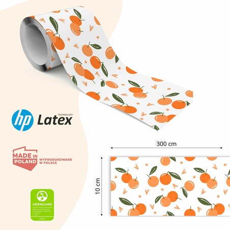Pasek Dekoracyjny Bordiura Do Tapet Owoce Cytrusy POMARAŃCZE Serca Kwiaty