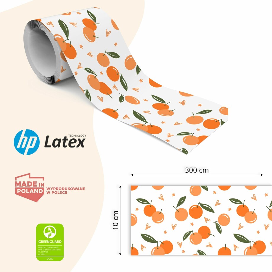 Pasek Dekoracyjny Bordiura Do Tapet Owoce Cytrusy POMARAŃCZE Serca Kwiaty