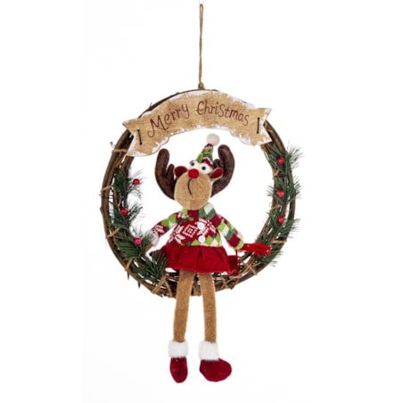 Dekoracja - figurka renifer w kole w czerwonym ubranku 47x33x10 cm