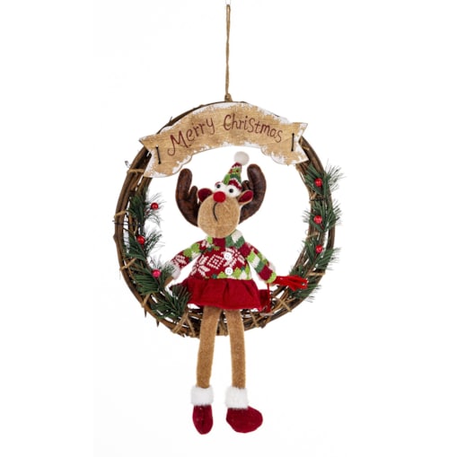 Dekoracja - figurka renifer w kole w czerwonym ubranku 47x33x10 cm