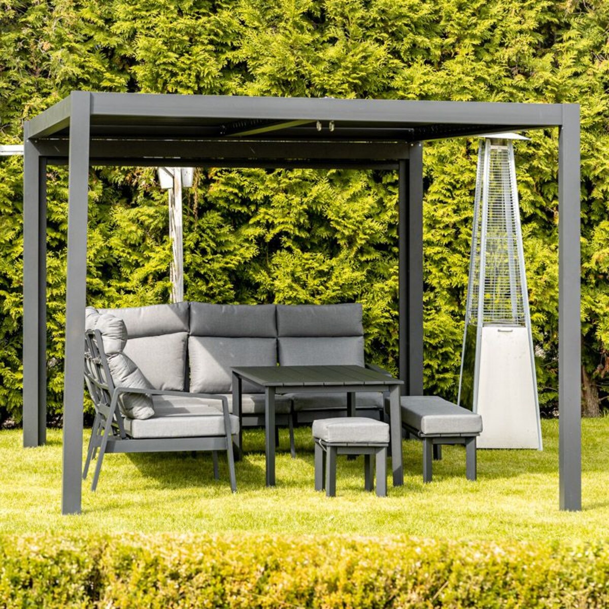 Pergola ogrodowa, tarasowa 4x4m Luxe aluminiowa LED antracytowa