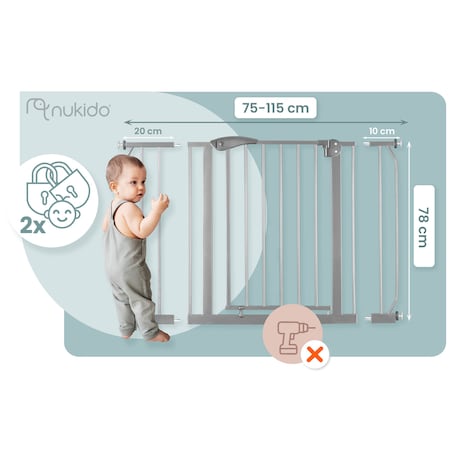 Barierka zabezpieczająca Nukido na schody drzwi rozporowa 75-115cm szara 718301