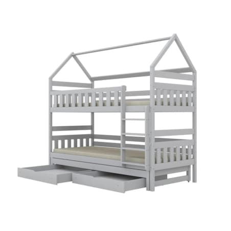 Łóżko piętrowe domek FELIKS 200x80 białe drewniane trzyosobowe z szufladami