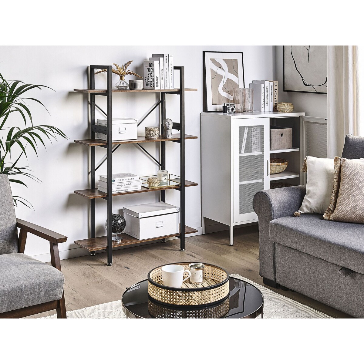 Regał 4 półki ciemne drewno DARBY