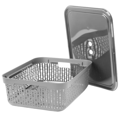 Koszyk Koszyczek Ażurowy XL Plastikowy Na Kosmetyki Do Łazienki Pojemnik Z Pokrywką Zamykany Z Dziurkami Jasnoszary