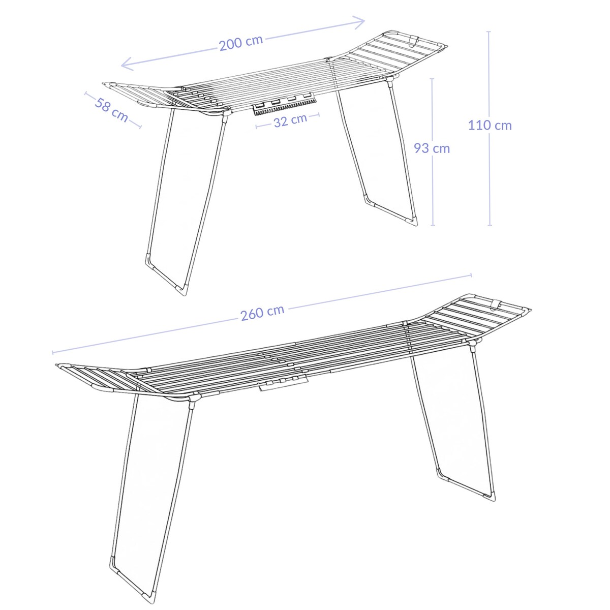 Teleskopowa suszarka na pranie z rozkładanymi ramionami, 200-260 cm, SVARTO