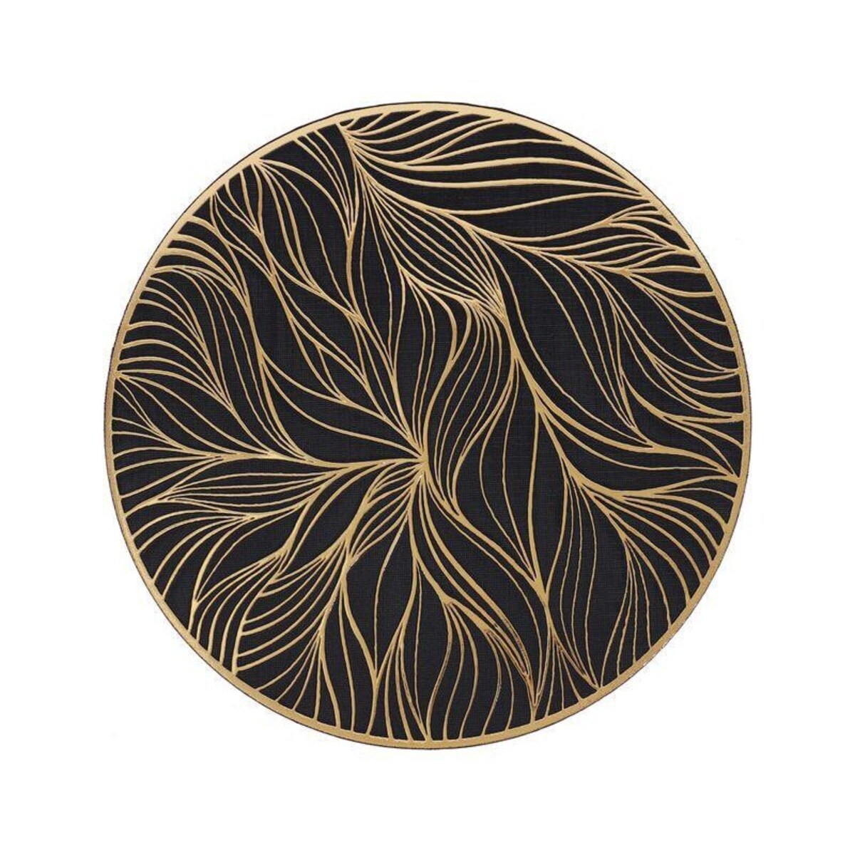 Podkładka dekoracyjna na stół "liście" śr 38cm | czarny/złoto
