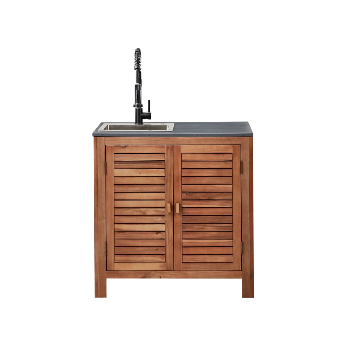 Szafka kuchenna ogrodowa ze zlewem BRUCOLI Drewno akacjowe 80 cm 50 cm Brązowy/ czarny