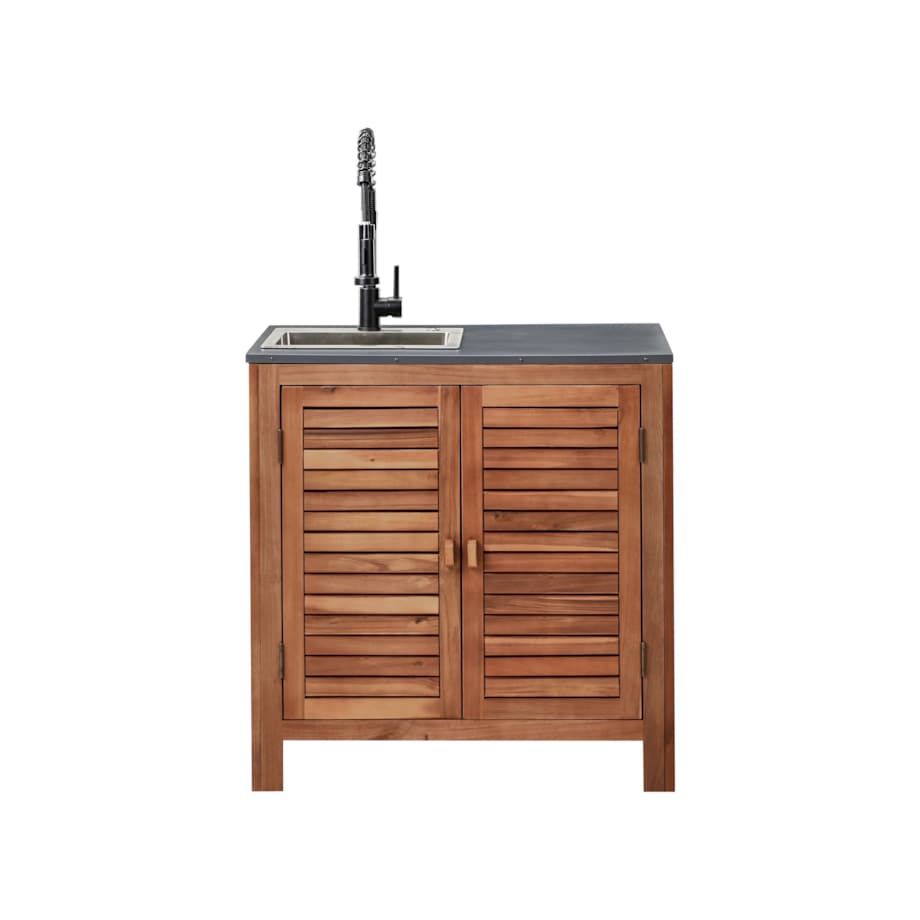 Szafka kuchenna ogrodowa ze zlewem BRUCOLI Drewno akacjowe 80 cm 50 cm Brązowy/ czarny