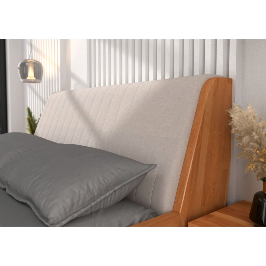 Łóżko lewitujące drewniane bukowe Visby HARALD / 140x200 cm, kolor naturalny, zagłówek Trinity 02