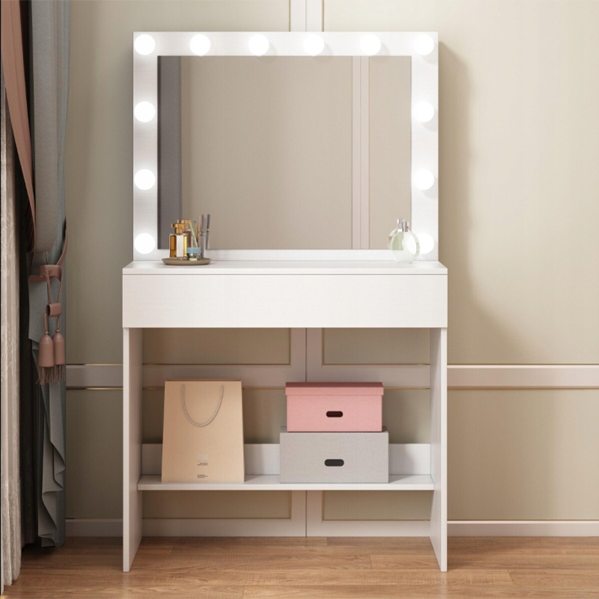 TOALETKA Z LUSTREM LED KOSMETYCZNA MAKIJAŻU WIZAŻU NOWOCZESNA LOFT GLAMOUR