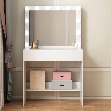 TOALETKA Z LUSTREM LED KOSMETYCZNA MAKIJAŻU WIZAŻU NOWOCZESNA LOFT GLAMOUR