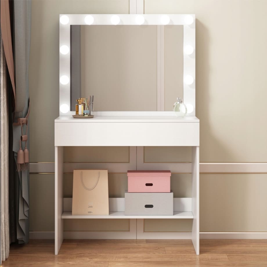 TOALETKA Z LUSTREM LED KOSMETYCZNA MAKIJAŻU WIZAŻU NOWOCZESNA LOFT GLAMOUR