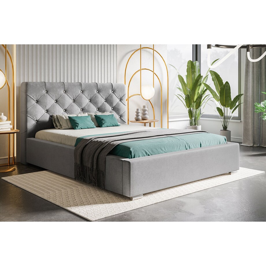 Łóżko tapicerowane z pojemnikiem 140x200 BEN 11 - szare