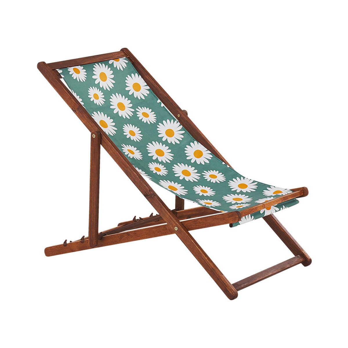 Zestaw 2 leżaków ogrodowych ciemne drewno akacjowe wzór w rumianek ANZIO