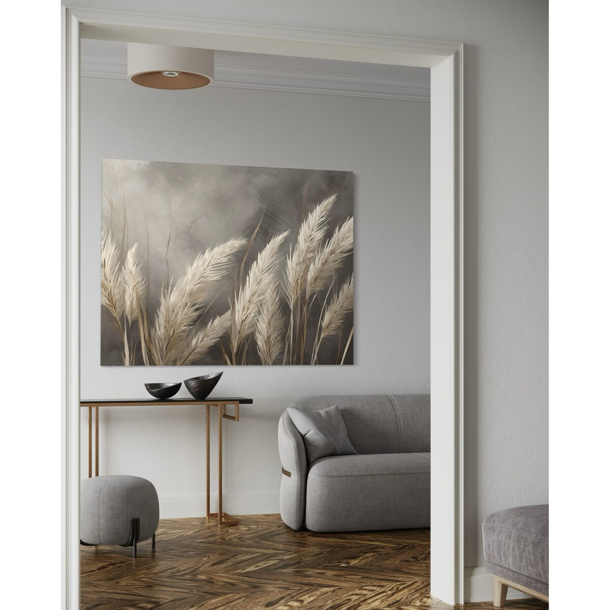 Obraz na ścianę do salonu sypialni trawa natura botanika beżowy 100x70