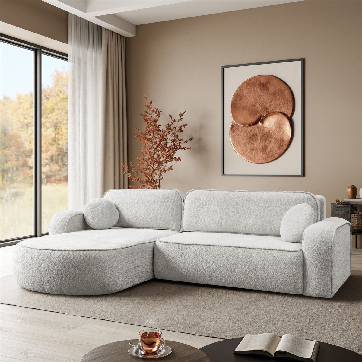 Rozkładany narożnik VENUS II z pojemnikiem na pościel, Coral 70