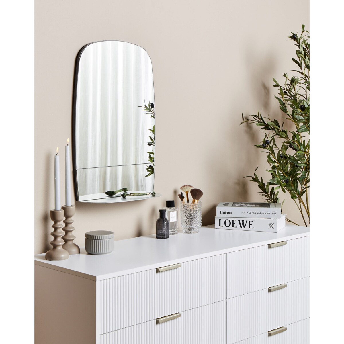 Lustro ścienne z półką BRANNAY 40 cm 60 cm Srebrny