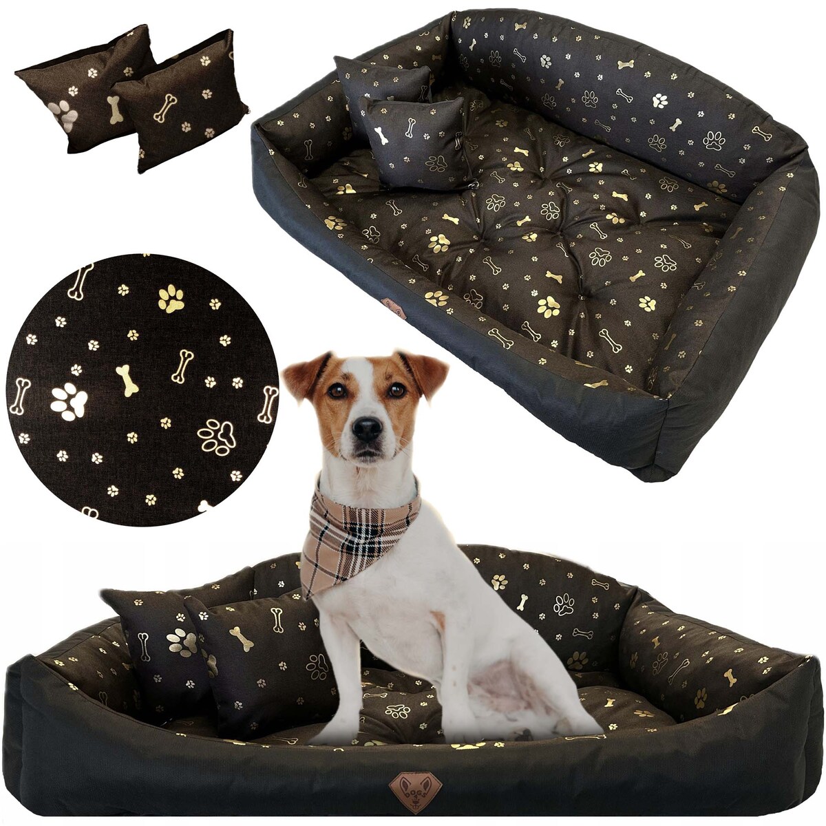 Legowisko Dla Psa Kanapa Posłanie Muszla 115X95 Cm Wodoodporne Poduszki Pikowane Kość Złota