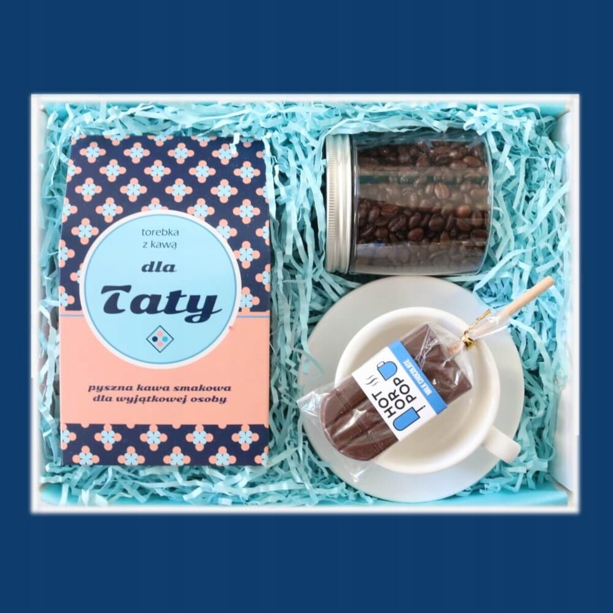 Elegancki duży Box prezentowy gift DLA TATY kawa + pomysłowe akcesoria