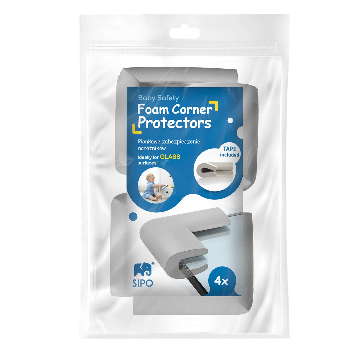piankowe narożniki zabezpieczające szklane blaty, meble. sipo, zestaw 4 sztuk