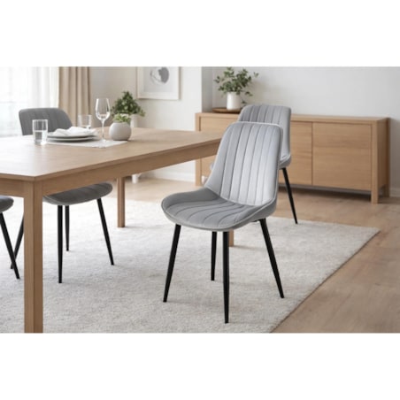 Krzesło welurowe tapicerowane ELVA szare do salonu jadalni na czarnych nogach