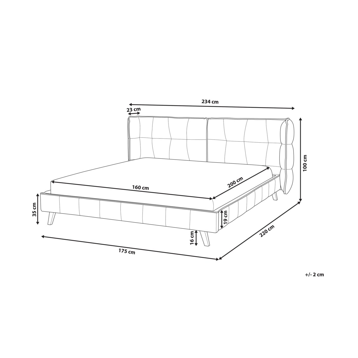 Łóżko Welur SENLIS 160 x 200 cm Szary