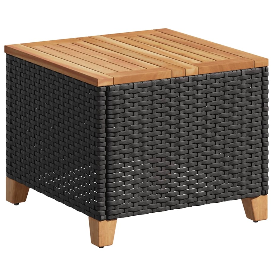 vidaXL Stolik ogrodowy, czarny, 45x45x37 cm, polirattan i akacja