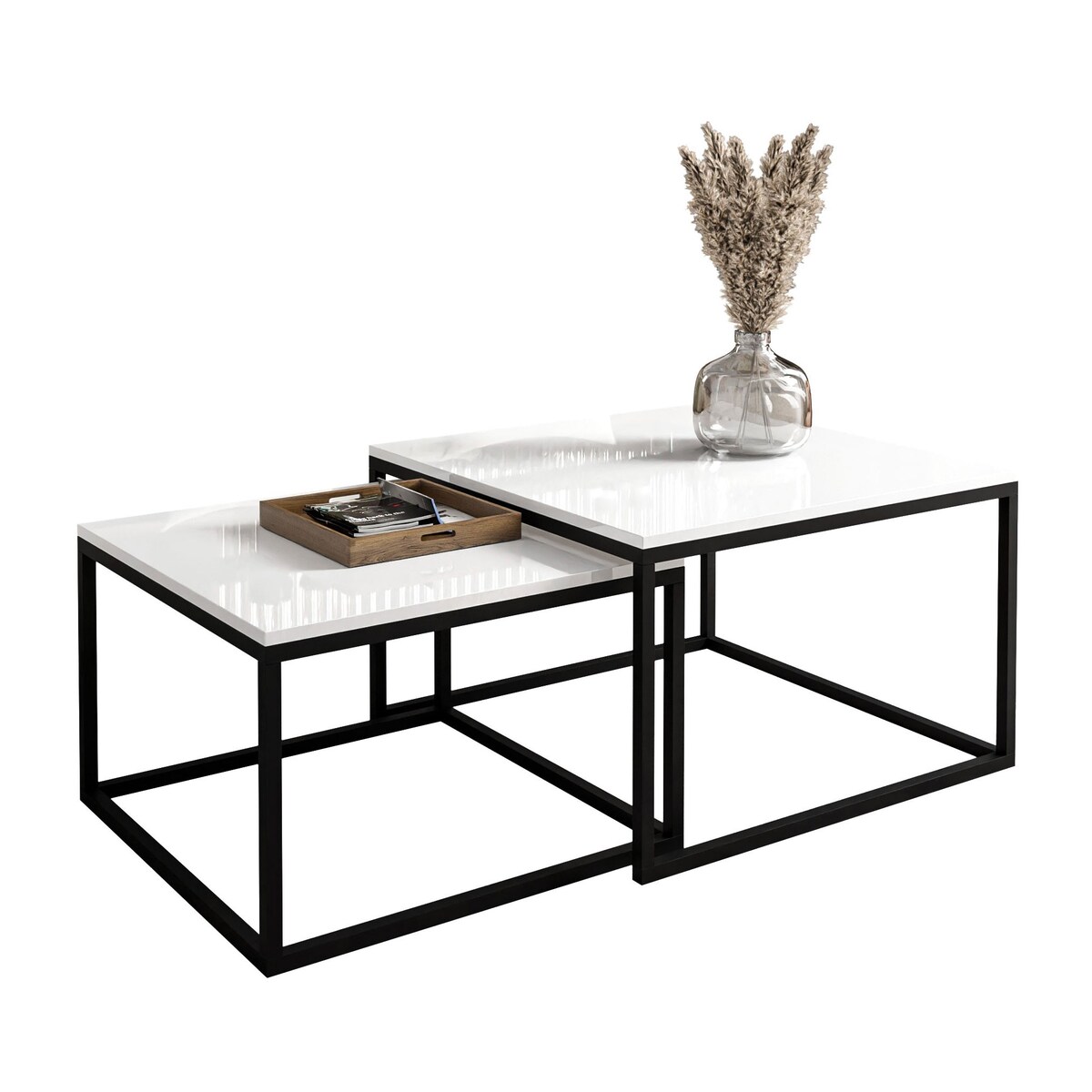 Stolik kawowy ława YOSHI 2w1 czarny biały połysk 40/46 cm