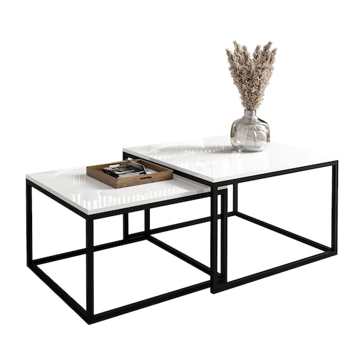 Stolik kawowy ława YOSHI 2w1 czarny biały połysk 40/46 cm