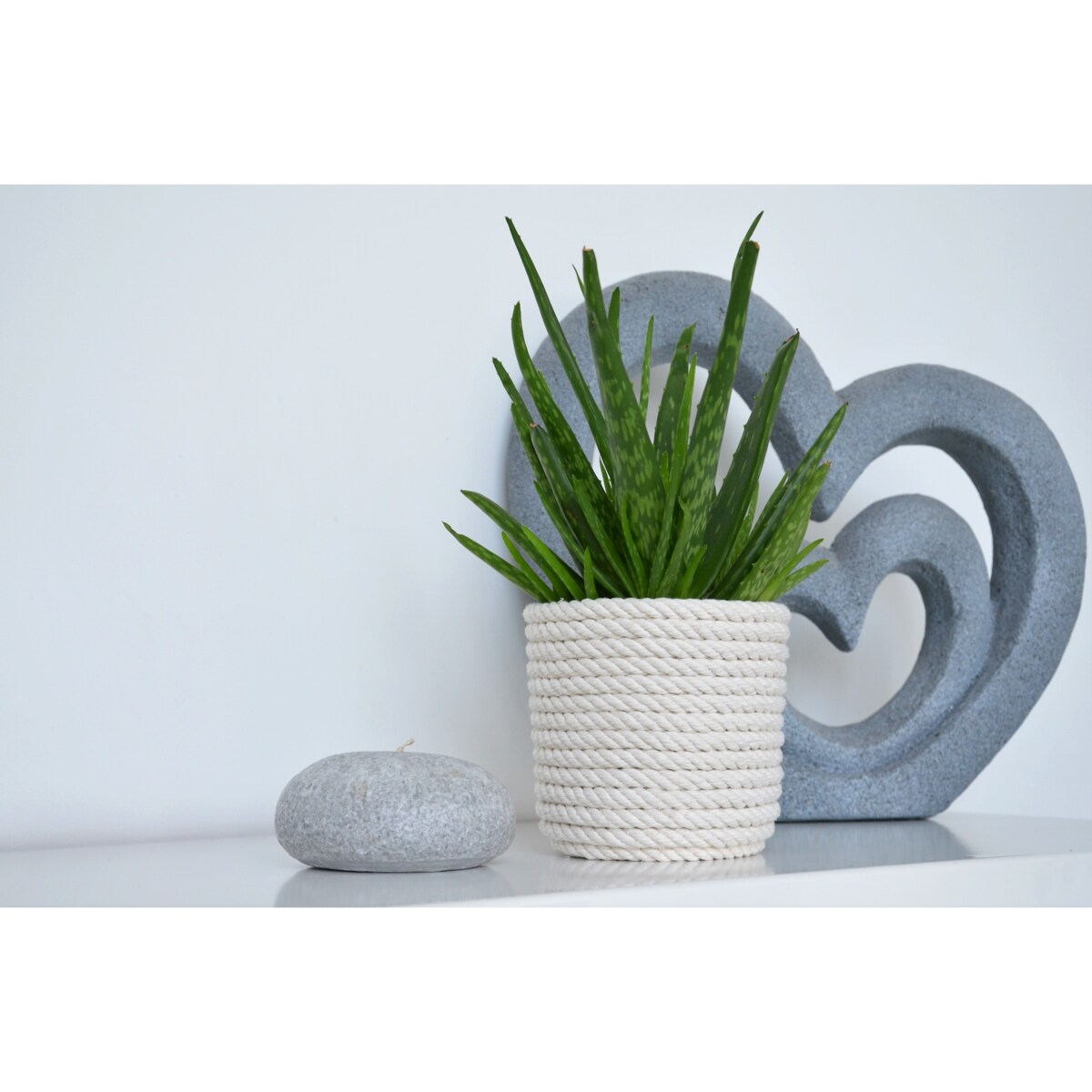 23 BOHO sznurek BIAŁA BAWEŁNA naturalna osłonka na doniczkę koszyk z trawy plecionej styl skandynawski etno loft marynistyczny wzór 23/BB10