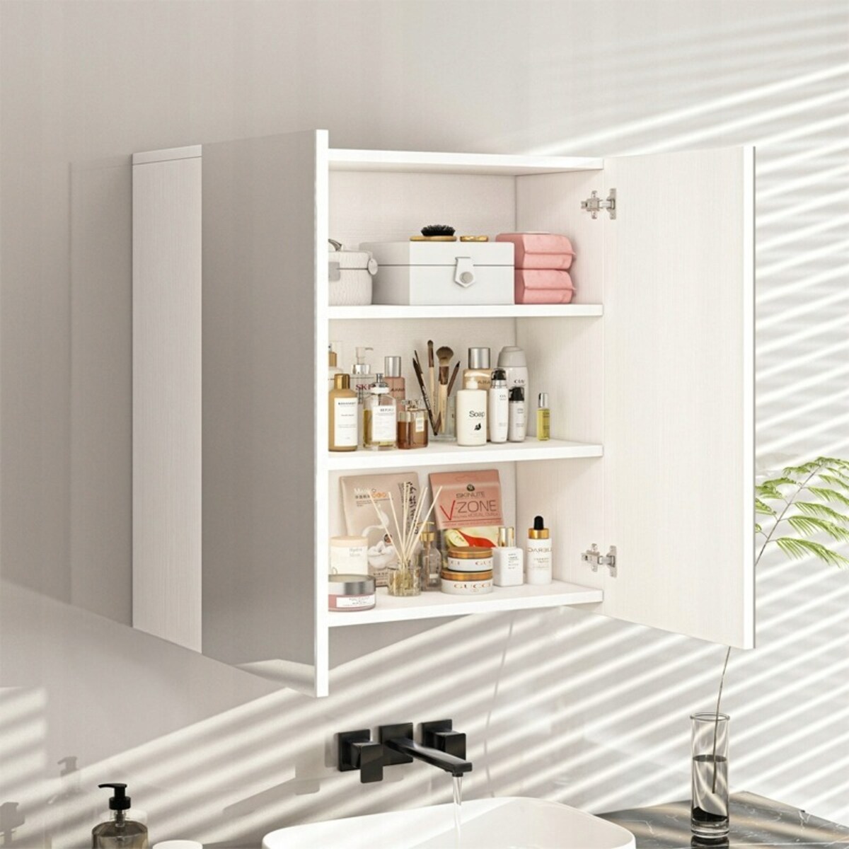 Wisząca szafka do łazienki z lustrem biała mdf nowoczesny design