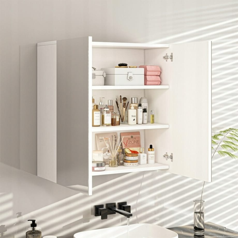 Wisząca szafka do łazienki z lustrem biała mdf nowoczesny design