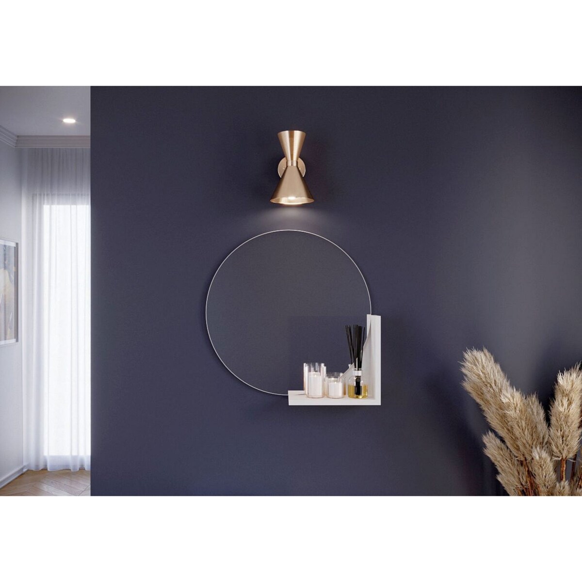 Okrągłe Białe Lustro z półką Lucija / średnica 60 cm