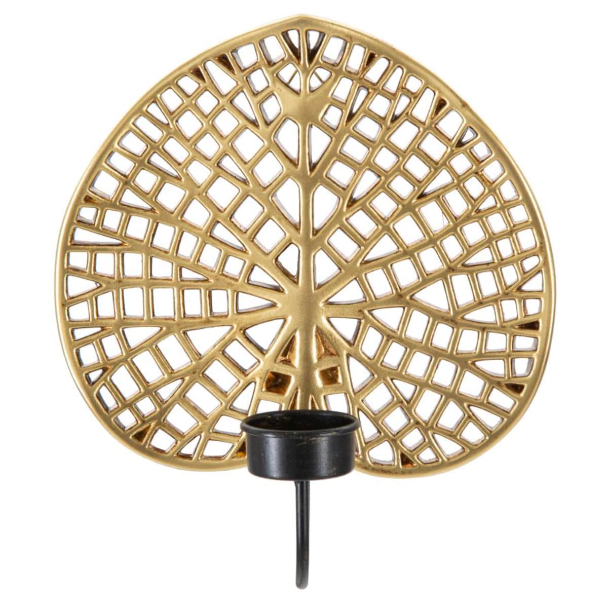 Świecznik ścienny Lotus, 20 x 8 x 22,2 cm, dekoracyjny uchwyt na świecę, złoty, czarny, styl glamour, Mauro Ferretti