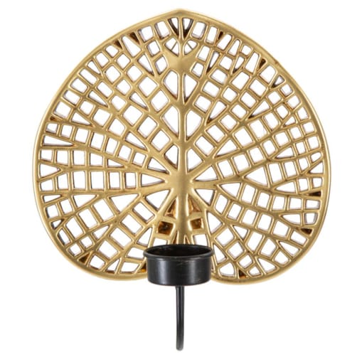 Świecznik ścienny Lotus, 20 x 8 x 22,2 cm, dekoracyjny uchwyt na świecę, złoty, czarny, styl glamour, Mauro Ferretti
