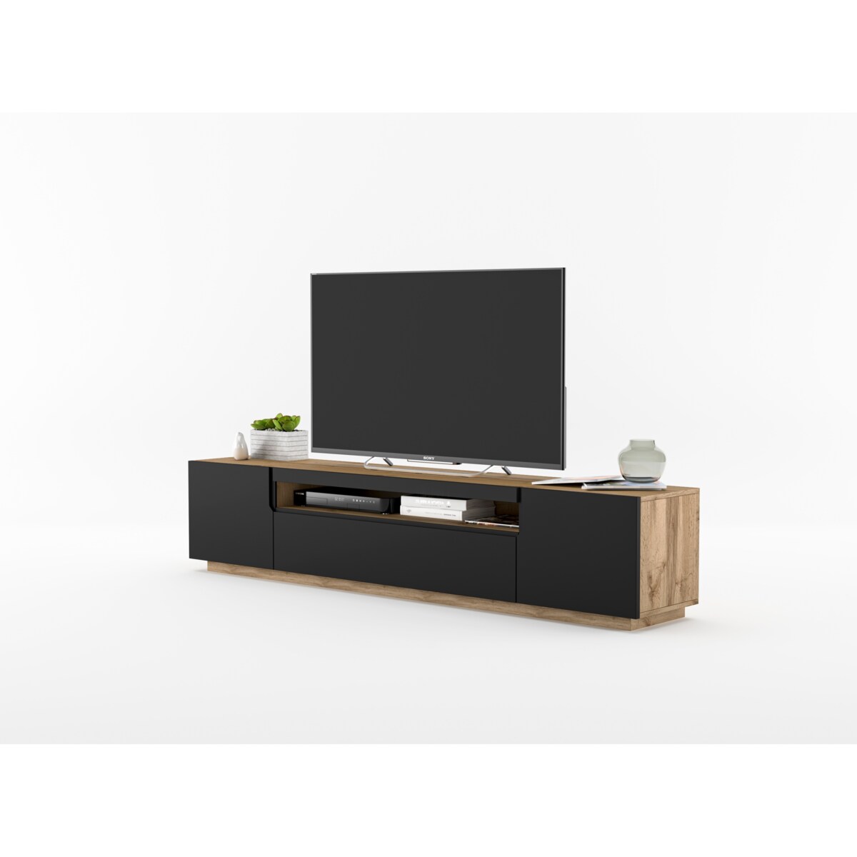 Szafka RTV Loft Industrialna Dąb Artisan Czarny MAT 200 cm