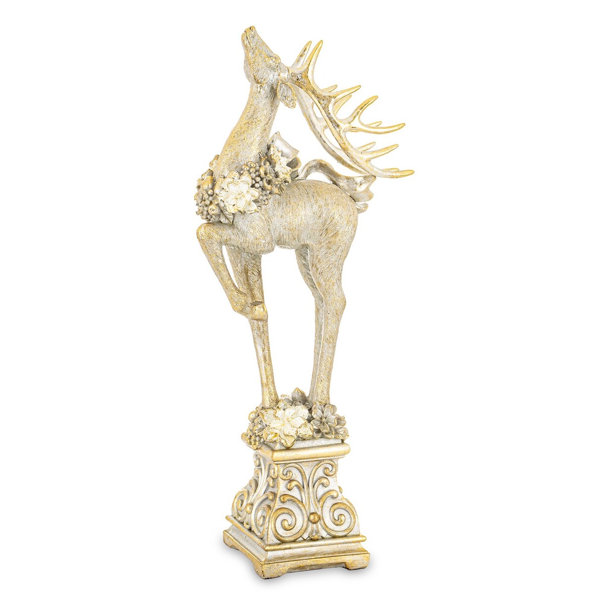 Figurka - złoty jeleń 41x18x9 cm stojący na postumencie