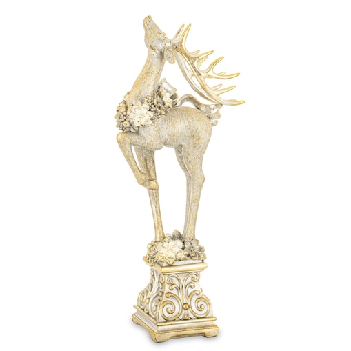 Figurka - złoty jeleń 41x18x9 cm stojący na postumencie