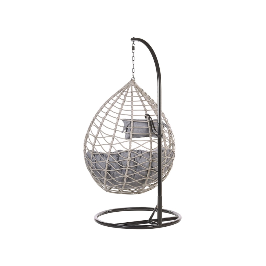 Fotel wiszący ze stojakiem z technorattanu szary ARSITA