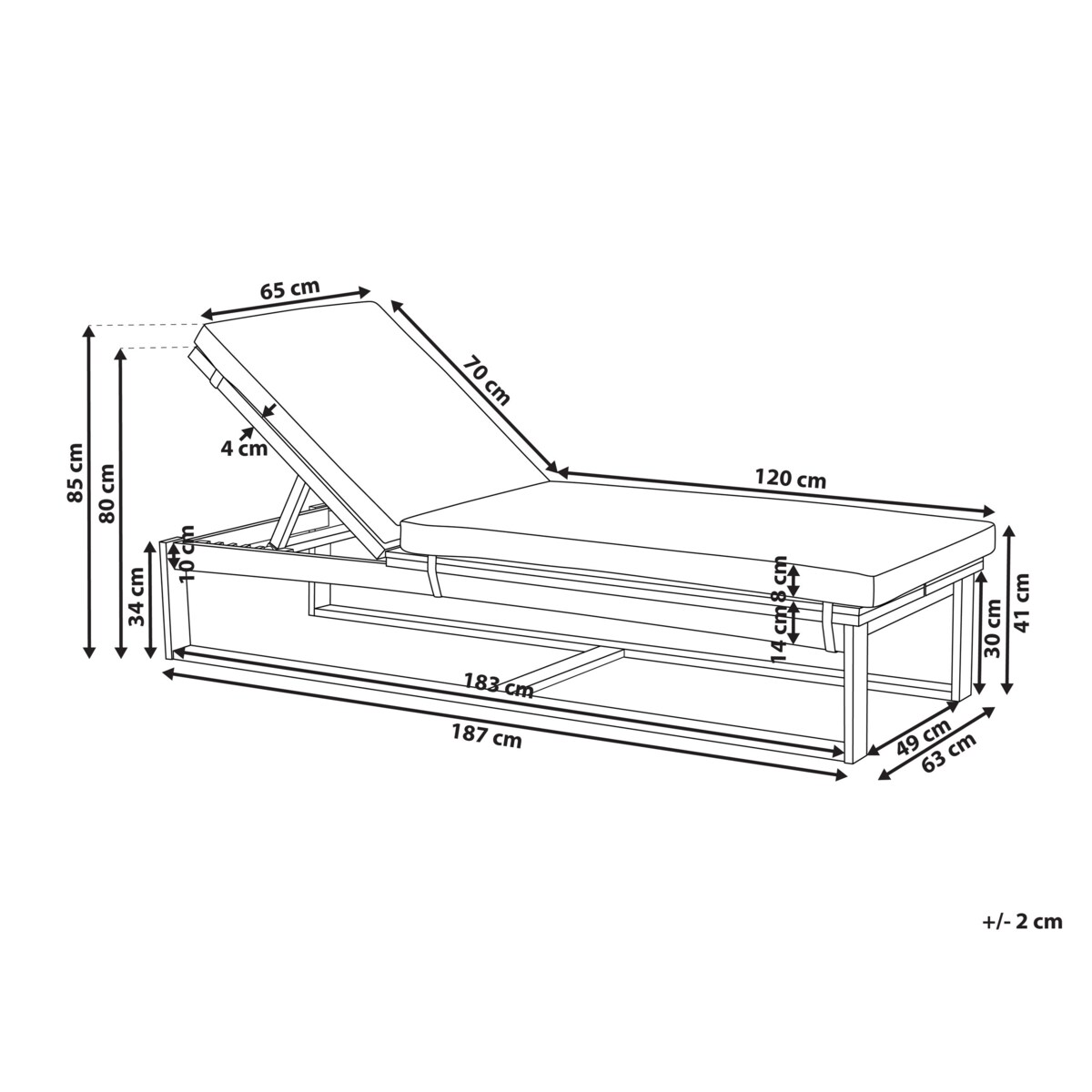 Leżak Drewno akacjowe Złamana biel AZZANELLO