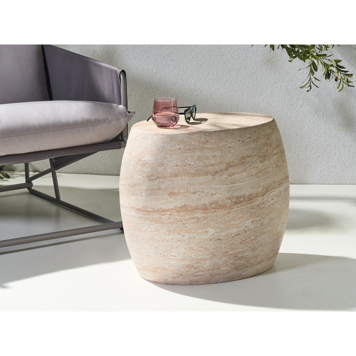Stolik pomocniczy RICADI 40 cm 58 cm Efekt trawertynu