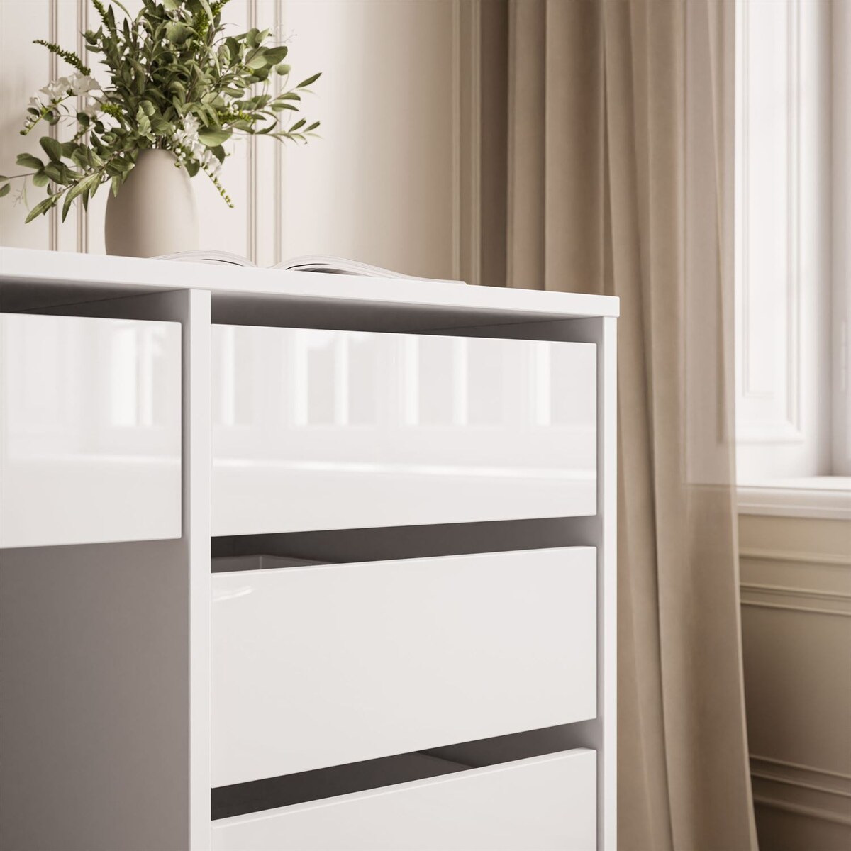 Biurko MADA GLOSS z szufladami biały połysk