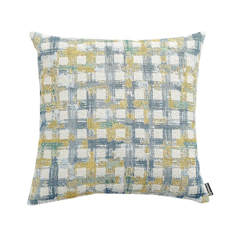 Poszewka Kinga na poduszkę 43x43 niebiesko-żółta krata na kremowym tle