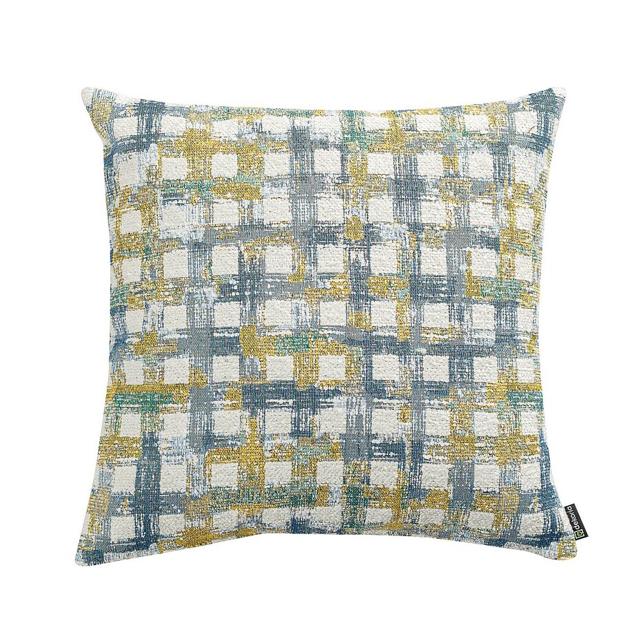 Poszewka Kinga na poduszkę 43x43 niebiesko-żółta krata na kremowym tle